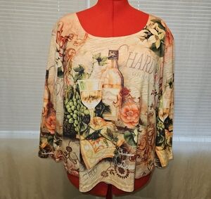 Impulse California Floral and Wine Print Women's Top